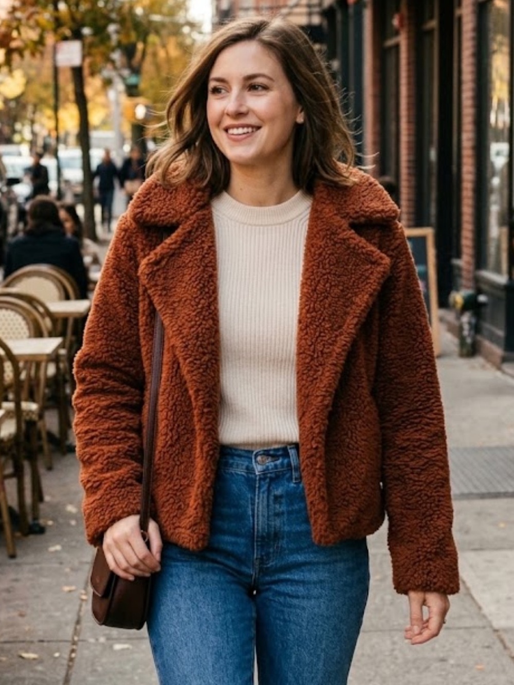 BB Dakota Steve Madden Teddy Sherpa Moto Jacket Brown Cozy Size S